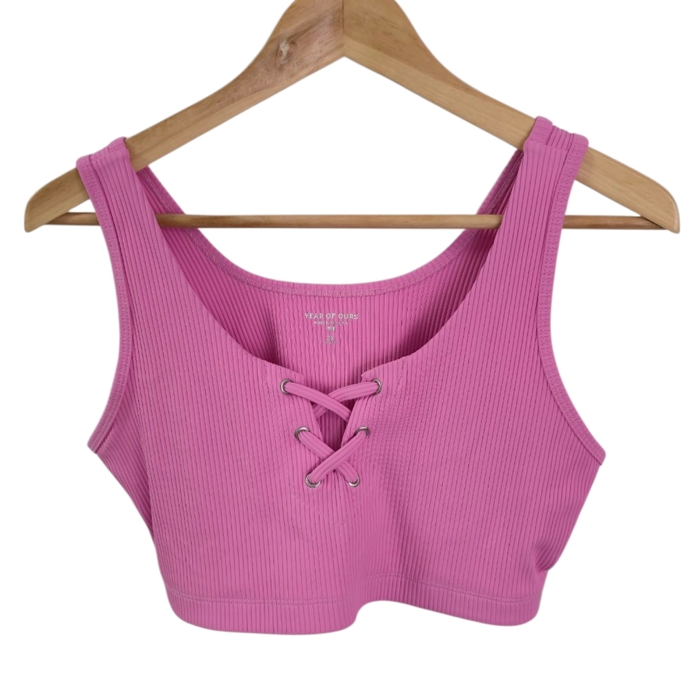 NWT Year Of Ours Women's  Ribbed Football Bra Flamingo Pink Size 2X